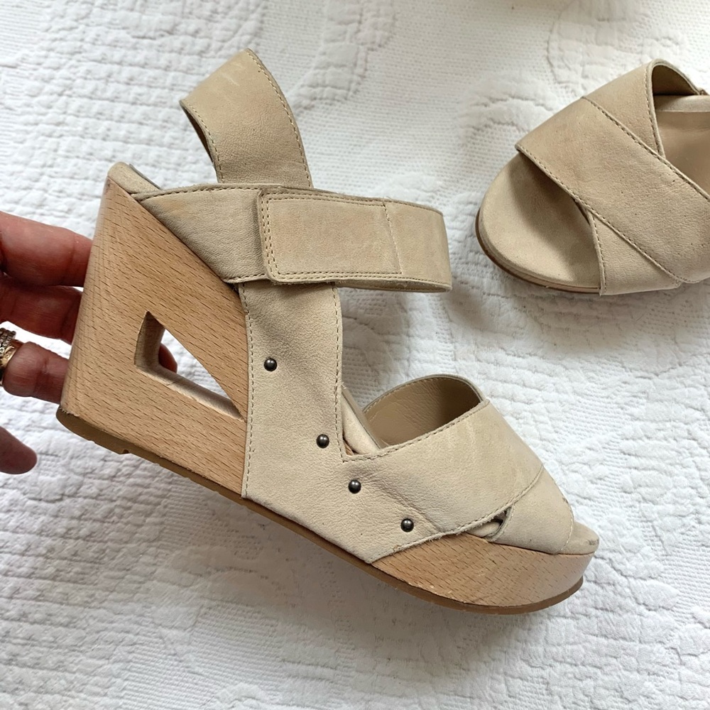 Eileen Fisher Leather Wooden Cut Out Clog Wedge 5 5.5 - Picture 5 of 16